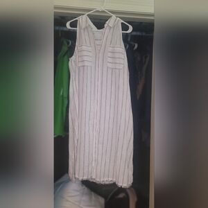 New Directions White and Black Striped Midi Dress